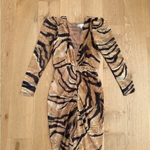 Ronny Kobo Silk Dress Tiger Print Astrid Size L Brown Black